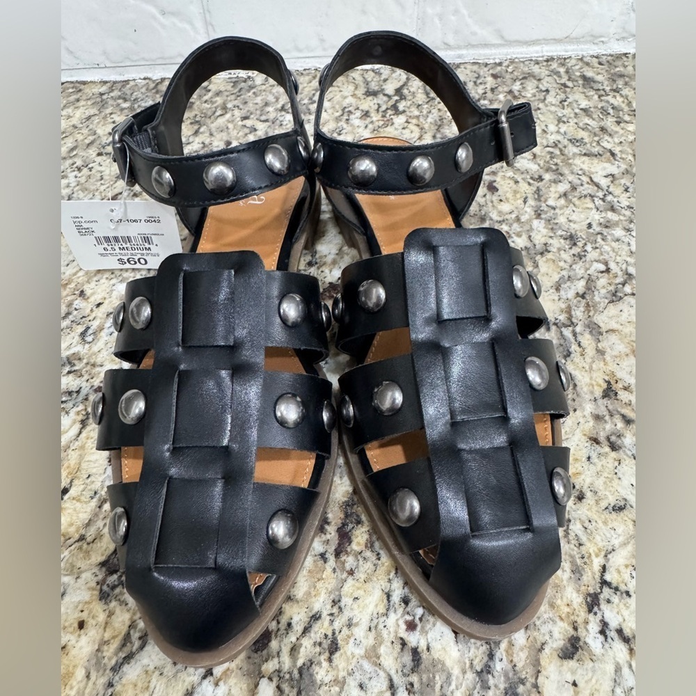 a.n.a  Womens 6.5 Black Studded caged mule sandals